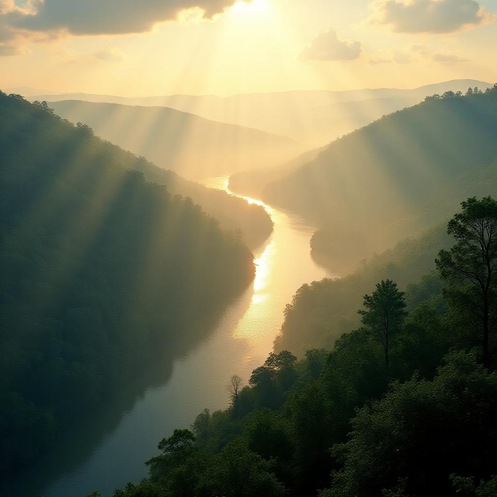 Panoramic view of ancient valley with mist