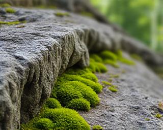 Ancient rock formations covered in green moss